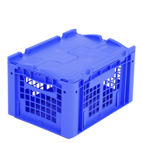 BITO Euronorm-Stapelbehälter Wände + Boden durchbrochen, blau, Inhalt 20 l, Zweiteiliger Scharnierdeckel