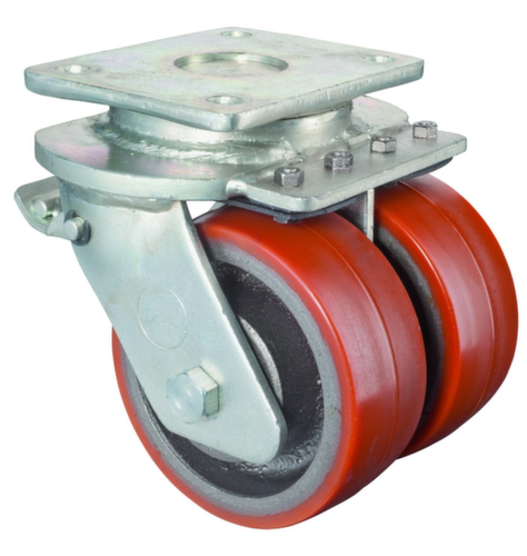 BS-ROLLEN Zwillings-Schwerlastrolle, Traglast 1100 kg, Polyurethan-Bereifung