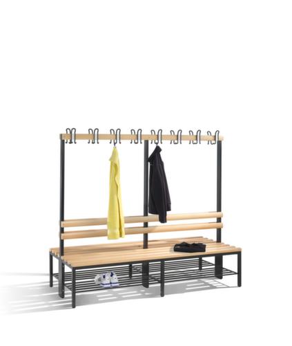 C+P Umkleidebank schwarzgrau mit Haken und Holzleisten