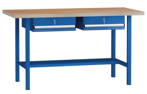 KLW Lutz Werkbank mit Multiplexplatte, 2 Schubladen, 1/2 Ablageboden
