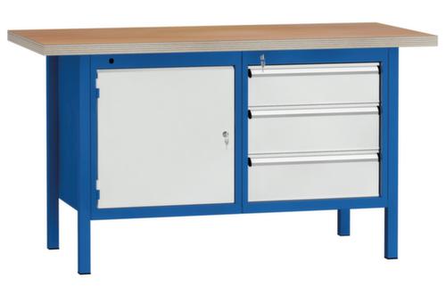KLW Lutz Werkbank mit Multiplexplatte, 3 Schubladen, 1 Schrank