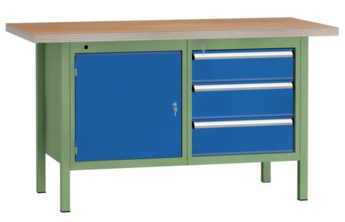 KLW Lutz Werkbank mit Multiplexplatte, 3 Schubladen, 1 Schrank