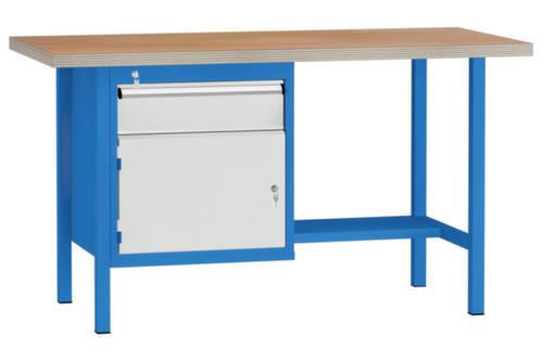 KLW Lutz Werkbank mit Multiplexplatte, 1 Schublade, 1 Schrank, 1/2 Ablageboden