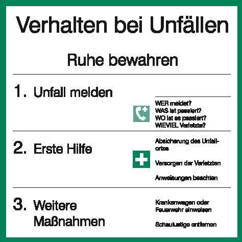 Aushang SafetyMarking® für Betrieb, "Verhalten bei Unfällen"