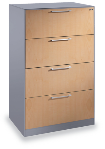C+P Hängeregistraturschrank mit Bügelgriffen, 4 Auszüge, RAL9006 Weißaluminium/Ahorn