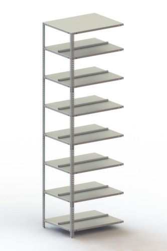 META Akten-Schraubregal Anbaufeld zur beidseitigen Nutzung, 8 Böden, mit korrosionsschützender Zinkbeschichtung