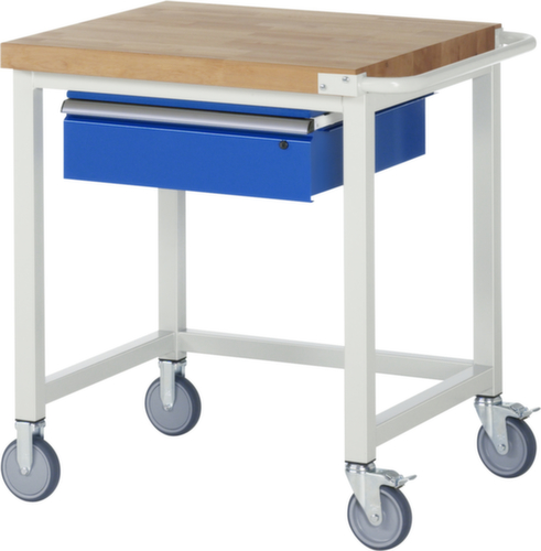 RAU Fahrbare Werkbank Serie 8000, 1 Schublade, 1 Schiebebügel, RAL7035 Lichtgrau/RAL5010 Enzianblau