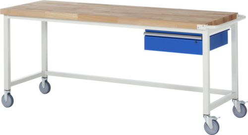 RAU Fahrbare Werkbank Serie 8000, 1 Schublade, 1 Schiebebügel, RAL7035 Lichtgrau/RAL5010 Enzianblau