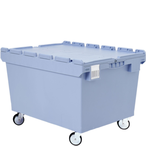 BITO Mobiler Rechteckbehälter mit Doppelboden, Inhalt 151 l, blau, Klappdeckel