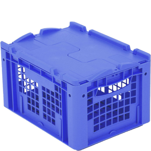 BITO Euronorm-Stapelbehälter Wände + Boden durchbrochen, blau, Inhalt 20 l, Zweiteiliger Scharnierdeckel