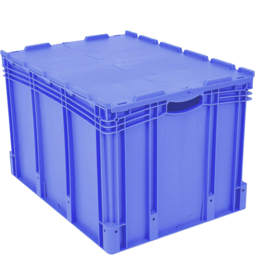 BITO Euronorm-Stapelbehälter mit Doppelboden, blau, Inhalt 206 l, Zweiteiliger Scharnierdeckel