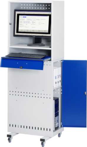 RAU Mobiler PC-Schrank Slim Line, RAL7035 Lichtgrau/RAL5010 Enzianblau