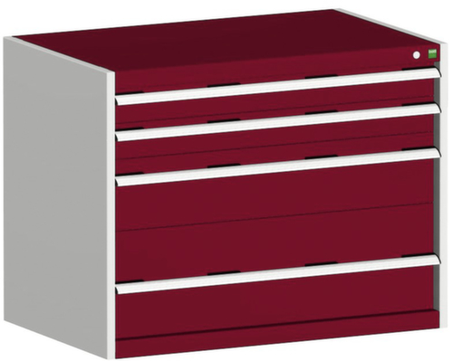 bott Schubladenschrank cubio Grundfläche 1050x750 mm, 4 Schublade(n), RAL7035 Lichtgrau/RAL3004 Purpurrot