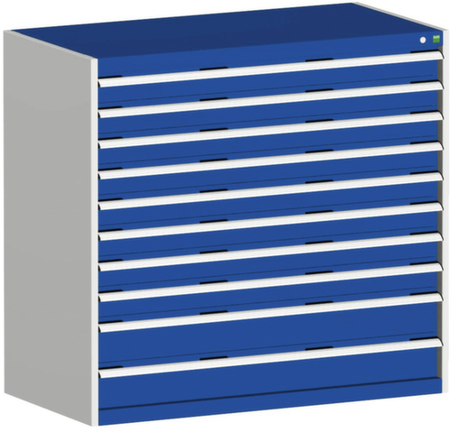 bott Schubladenschrank cubio Grundfläche 1300x650 mm, 10 Schublade(n), RAL7035 Lichtgrau/RAL5010 Enzianblau