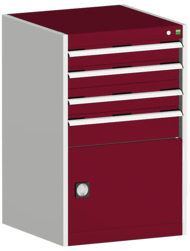 bott Schubladenschrank cubio mit Grundfläche 650x650 mm, 4 Schublade(n), RAL7035 Lichtgrau/RAL3004 Purpurrot