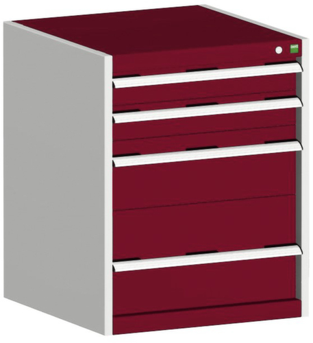bott Schubladenschrank cubio mit Grundfläche 650x650 mm, 4 Schublade(n), RAL7035 Lichtgrau/RAL3004 Purpurrot