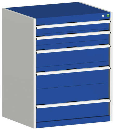 bott Schubladenschrank cubio Grundfläche 800x650 mm, 5 Schublade(n), RAL7035 Lichtgrau/RAL5010 Enzianblau