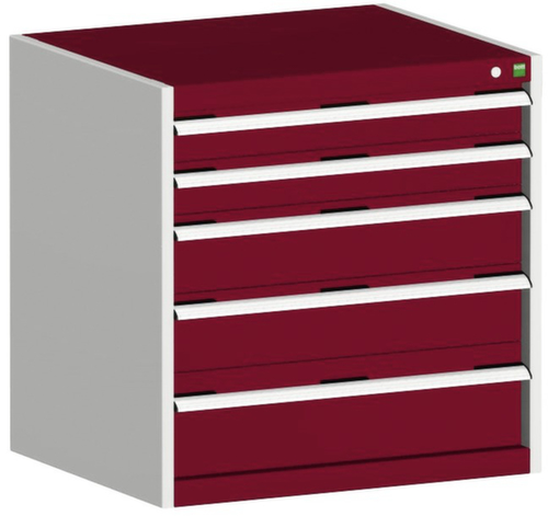 bott Schubladenschrank cubio Grundfläche 800x525 mm, 5 Schublade(n), RAL7035 Lichtgrau/RAL3004 Purpurrot