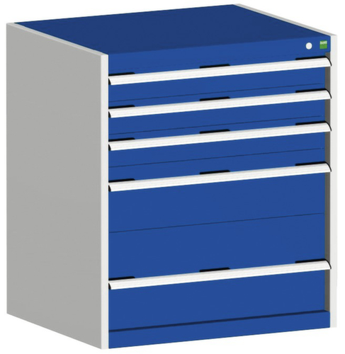 bott Schubladenschrank cubio Grundfläche 800x650 mm, 5 Schublade(n), RAL7035 Lichtgrau/RAL5010 Enzianblau