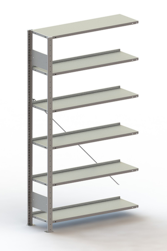 META Akten-Steckregal Anbaufeld, 6 Böden, RAL7035 Lichtgrau