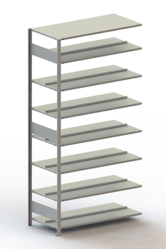 META Akten-Steckregal Anbaufeld zur beidseitigen Nutzung, 8 Böden, RAL7035 Lichtgrau