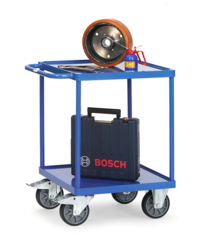 fetra Tischwagen mit öldichten Wannen 600x600 mm, Traglast 500 kg, 2 Etagen