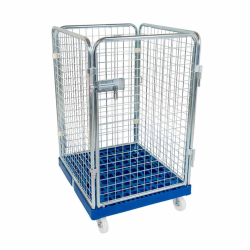 Rollbehälter rolltainer® ADB mit 3 Wänden und Tür, Traglast 500 kg, Länge x Breite 815 x 724 mm