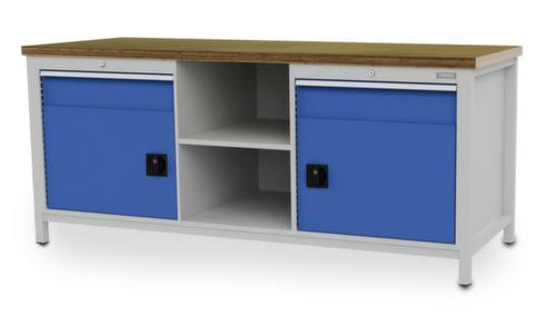 Bedrunka + Hirth Werkbank mit Buche-Massivholzplatte Gestell in vielen Farben, 2 Schubladen, 2 Schränke, 2 Ablageböden