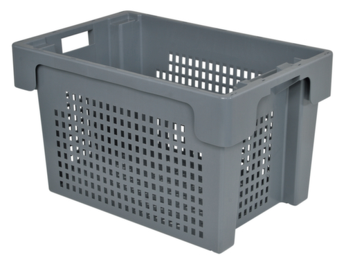 Euronorm-Drehstapelbehälter Wände + Boden durchbrochen, grau, Inhalt 60 l
