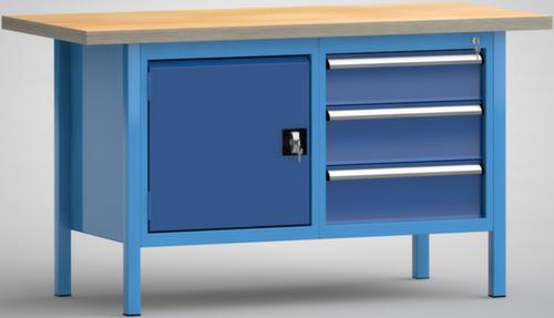 KLW Lutz Werkbank mit Multiplexplatte, 3 Schubladen, 1 Schrank