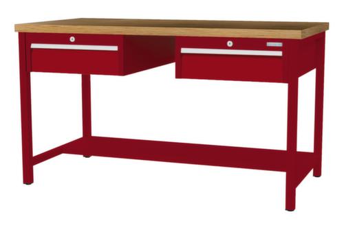 Bedrunka + Hirth Werkbank mit Buche-Massivholzplatte Gestell in vielen Farben, 2 Schubladen, 1/2 Ablageboden