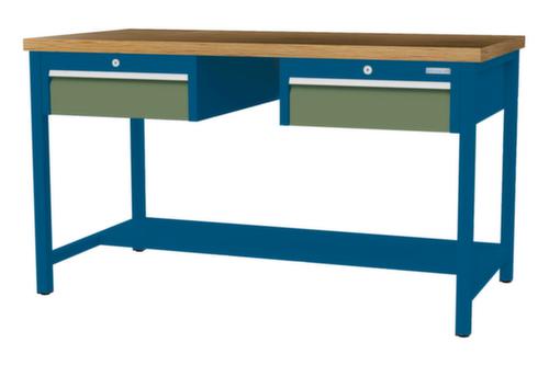 Bedrunka + Hirth Werkbank mit Buche-Massivholzplatte Gestell in vielen Farben, 2 Schubladen, 1/2 Ablageboden