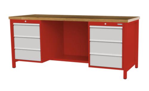 Bedrunka + Hirth Werkbank mit Buche-Massivholzplatte Gestell in vielen Farben, 6 Schubladen, 1/2 Ablageboden