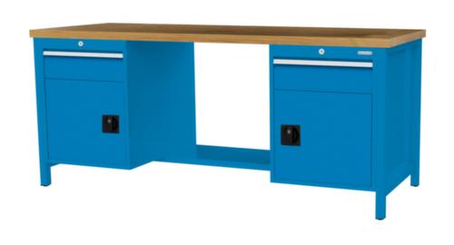 Bedrunka + Hirth Werkbank mit Buche-Massivholzplatte Gestell in vielen Farben, 2 Schubladen, 2 Schränke, 1/2 Ablageboden