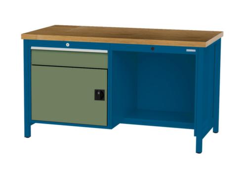 Bedrunka + Hirth Werkbank mit Buche-Massivholzplatte Gestell in vielen Farben, 1 Schublade, 1 Schrank, 1/2 Ablageboden
