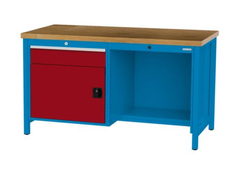 Bedrunka + Hirth Werkbank mit Buche-Massivholzplatte Gestell in vielen Farben, 1 Schublade, 1 Schrank, 1/2 Ablageboden