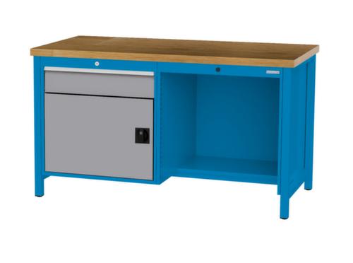 Bedrunka + Hirth Werkbank mit Buche-Massivholzplatte Gestell in vielen Farben, 1 Schublade, 1 Schrank, 1/2 Ablageboden