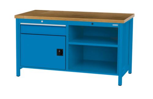 Bedrunka + Hirth Werkbank mit Buche-Massivholzplatte Gestell in vielen Farben, 1 Schublade, 1 Schrank, 2 Ablageböden