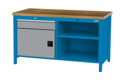 Bedrunka + Hirth Werkbank mit Buche-Massivholzplatte Gestell in vielen Farben, 1 Schublade, 1 Schrank, 2 Ablageböden