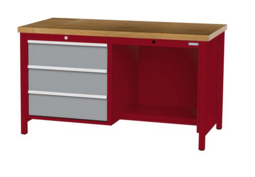 Bedrunka + Hirth Werkbank mit Buche-Massivholzplatte Gestell in vielen Farben, 3 Schubladen, 1/2 Ablageboden