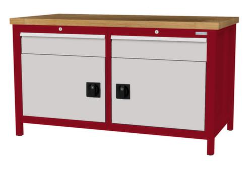 Bedrunka + Hirth Werkbank mit Buche-Massivholzplatte Gestell in vielen Farben, 2 Schubladen, 2 Schränke