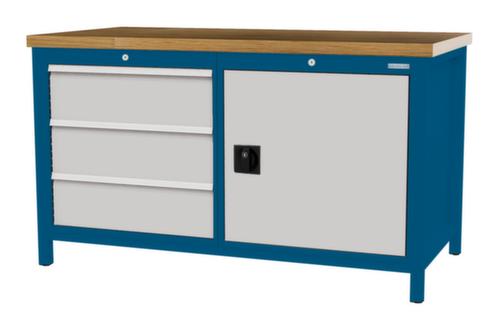 Bedrunka + Hirth Werkbank mit Buche-Massivholzplatte Gestell in vielen Farben, 3 Schubladen, 1 Schrank