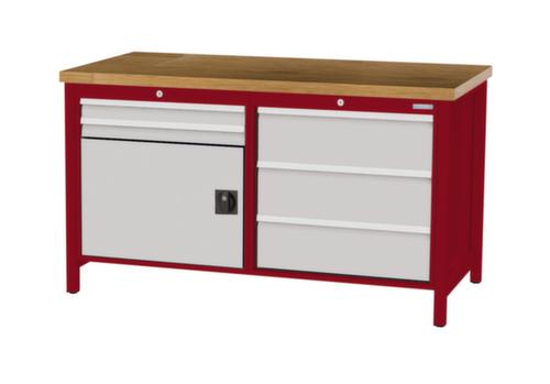 Bedrunka + Hirth Werkbank mit Buche-Massivholzplatte Gestell in vielen Farben, 5 Schubladen, 1 Schrank