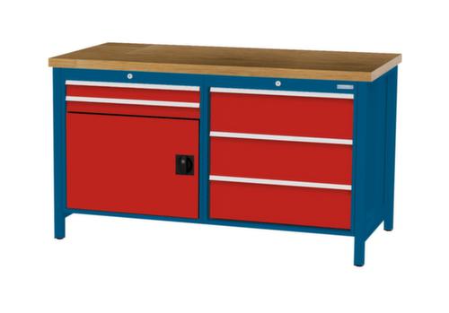 Bedrunka + Hirth Werkbank mit Buche-Massivholzplatte Gestell in vielen Farben, 5 Schubladen, 1 Schrank