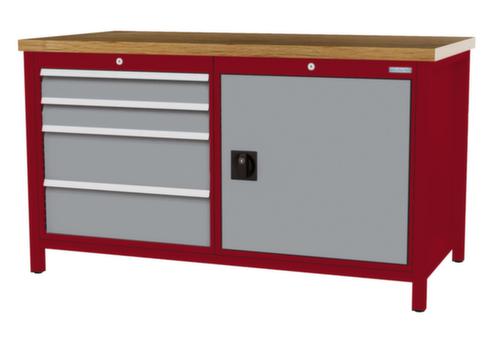 Bedrunka + Hirth Werkbank mit Buche-Massivholzplatte Gestell in vielen Farben, 4 Schubladen, 1 Schrank