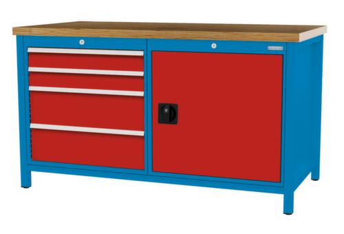 Bedrunka + Hirth Werkbank mit Buche-Massivholzplatte Gestell in vielen Farben, 4 Schubladen, 1 Schrank