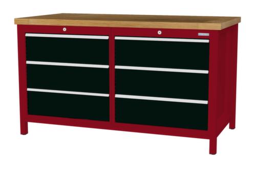 Bedrunka + Hirth Werkbank mit Buche-Massivholzplatte Gestell in vielen Farben, 6 Schubladen