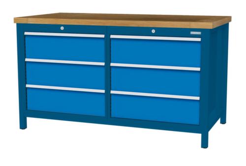 Bedrunka + Hirth Werkbank mit Buche-Massivholzplatte Gestell in vielen Farben, 6 Schubladen