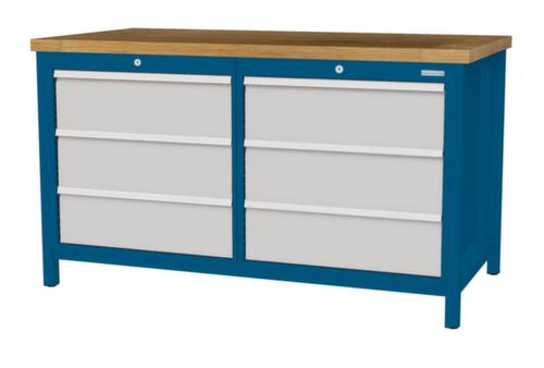 Bedrunka + Hirth Werkbank mit Buche-Massivholzplatte Gestell in vielen Farben, 6 Schubladen