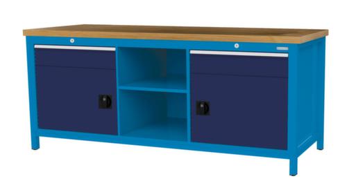 Bedrunka + Hirth Werkbank mit Buche-Massivholzplatte Gestell in vielen Farben, 2 Schubladen, 2 Schränke, 2 Ablageböden